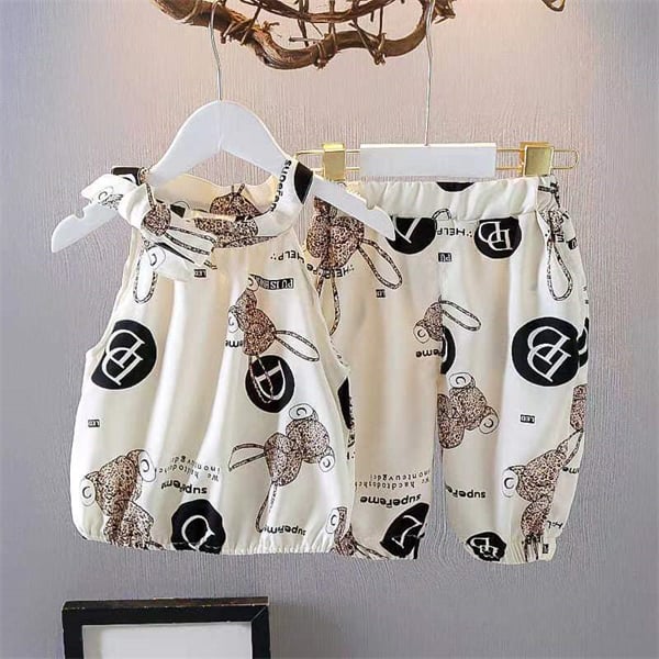 Summer Casual Children kids Sets Set Girls Clothes Clothing Chiffon Sleeveless T-Shirts t shirt Shorts Trousers Outfits
