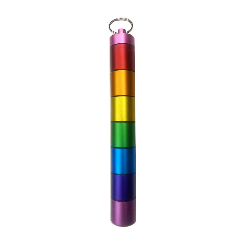 25*185mm portable rainbow aluminum alloy metal storage bottle water proof keychain 7-days pill case box sealed for accessories