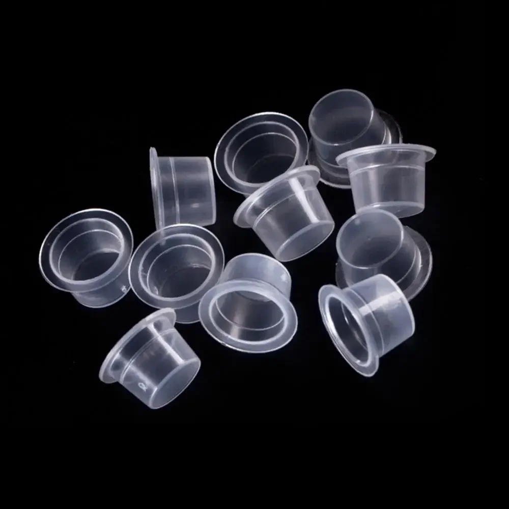 100pcs Plastic Tattoo Ink Cups Permanent Makeup Clear Pigment Container Caps
