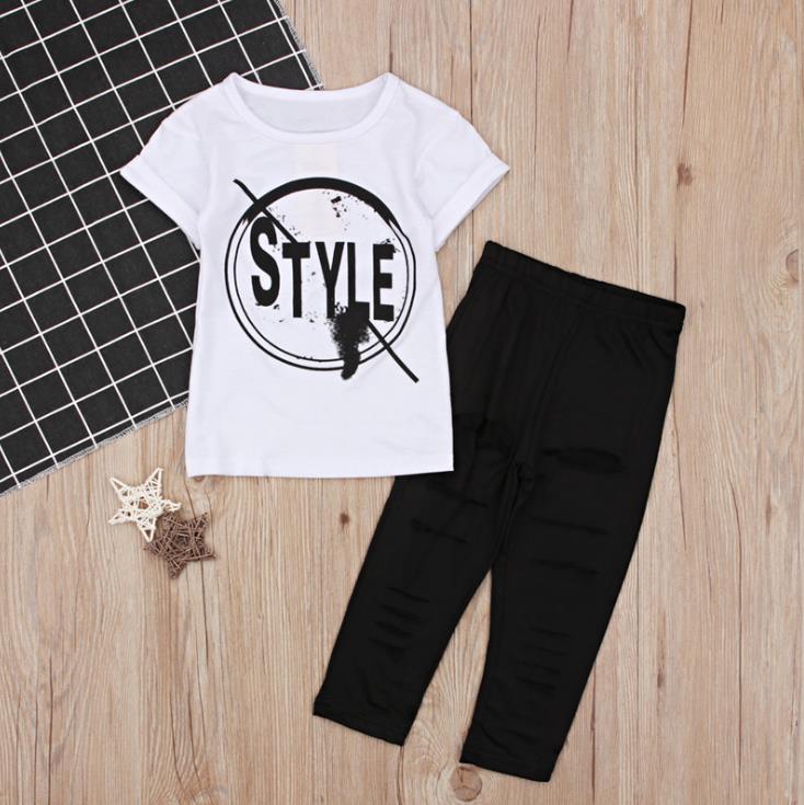 2Pcs Fashion Baby Girls Print T-shirt blouse + Legging Pants Set Kids Clothes