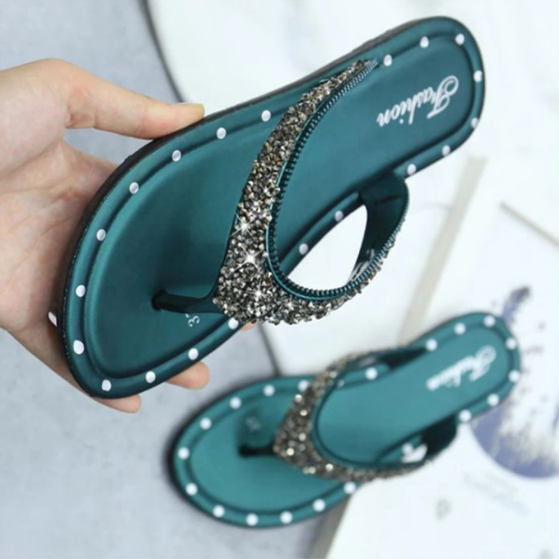 Summer new slippers women summer fashion sequins flip flops wear all-match flat-soled beach shoes sandals