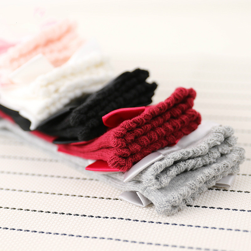 Spring and autumn new children's socks girls solid color striped socks baby bow cotton princess socks