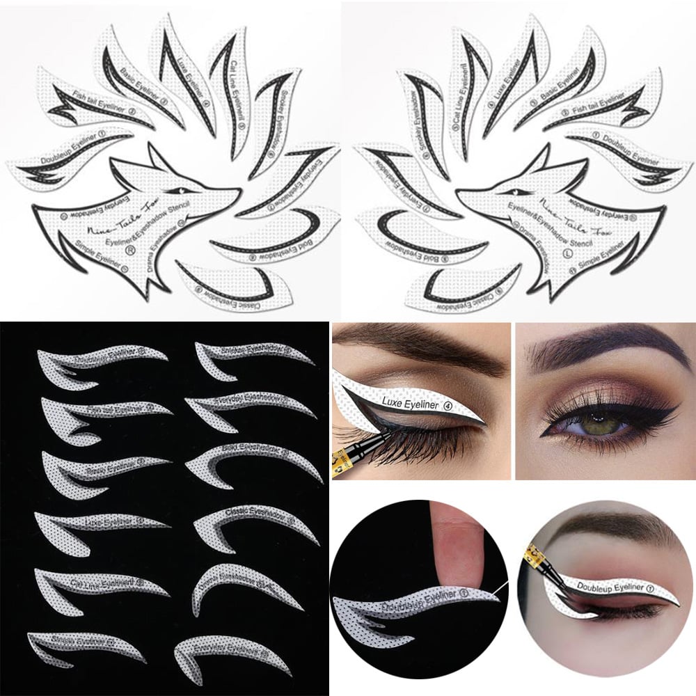 24pcs Eyeliner Stencils Eye Makeup Template Stickers Card 12 Styles Non-Woven Eyeliner Eyeshadow 3 Minute Lazy Shaping Tools &