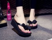 Summer detonating slippers bow tie bow tie thick bottom antiskid high heel and cool slippers