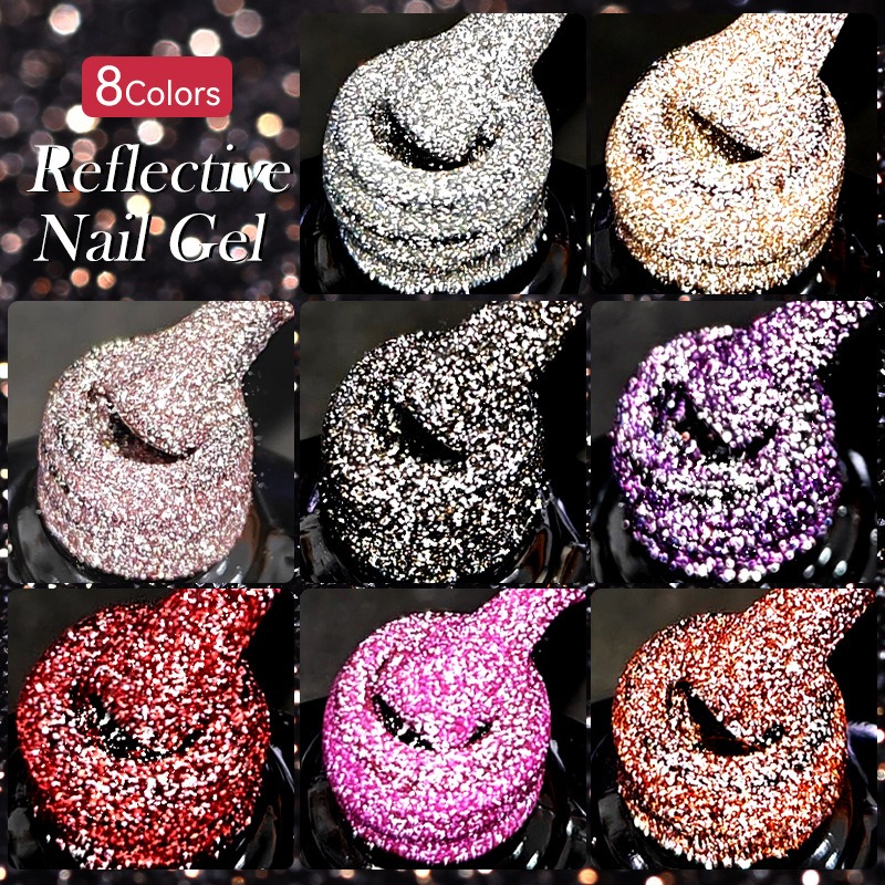 7ml Pink Fluorescent Reflective Gel Nail Polish Glitter Neon Semi Permanent UV LED Gel Nail Art Varnish Manicure