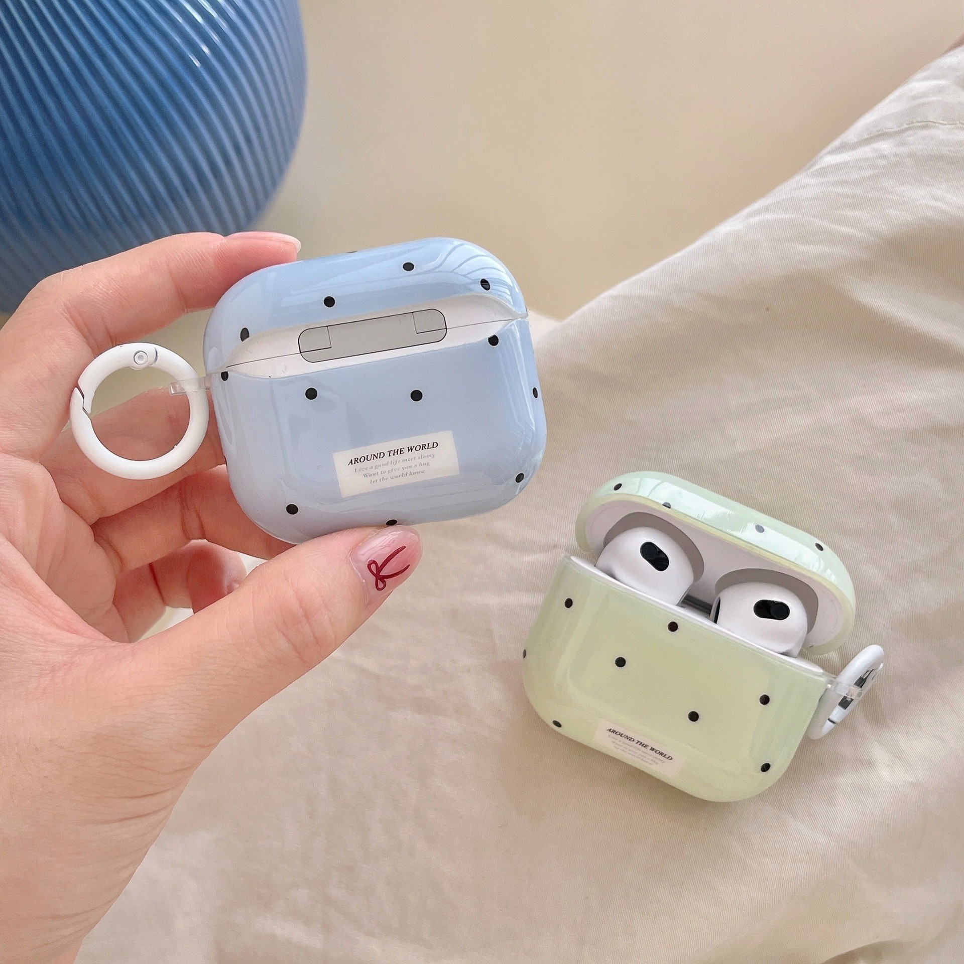 1PC Simple Chic Pink Green Polka Dots Solid Color Protective Earphone Case Cover for AirPods 1 2 3 4 Pro 2 Pro 3