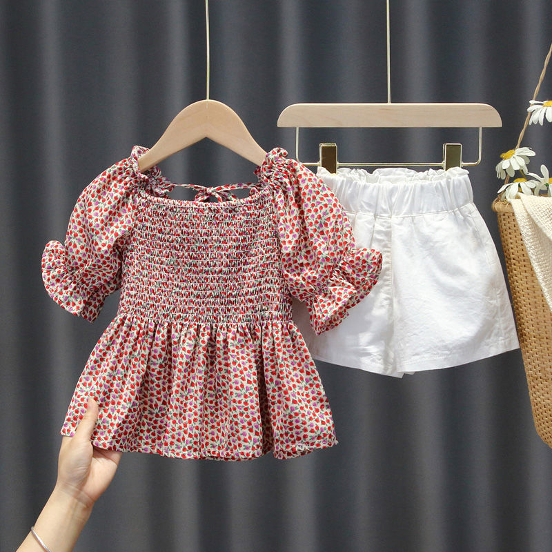 Fashion Toddler Kids Baby Girls Single Shoulder Ruffled collar Top Denim Hot Shorts Outfits Set Clothes