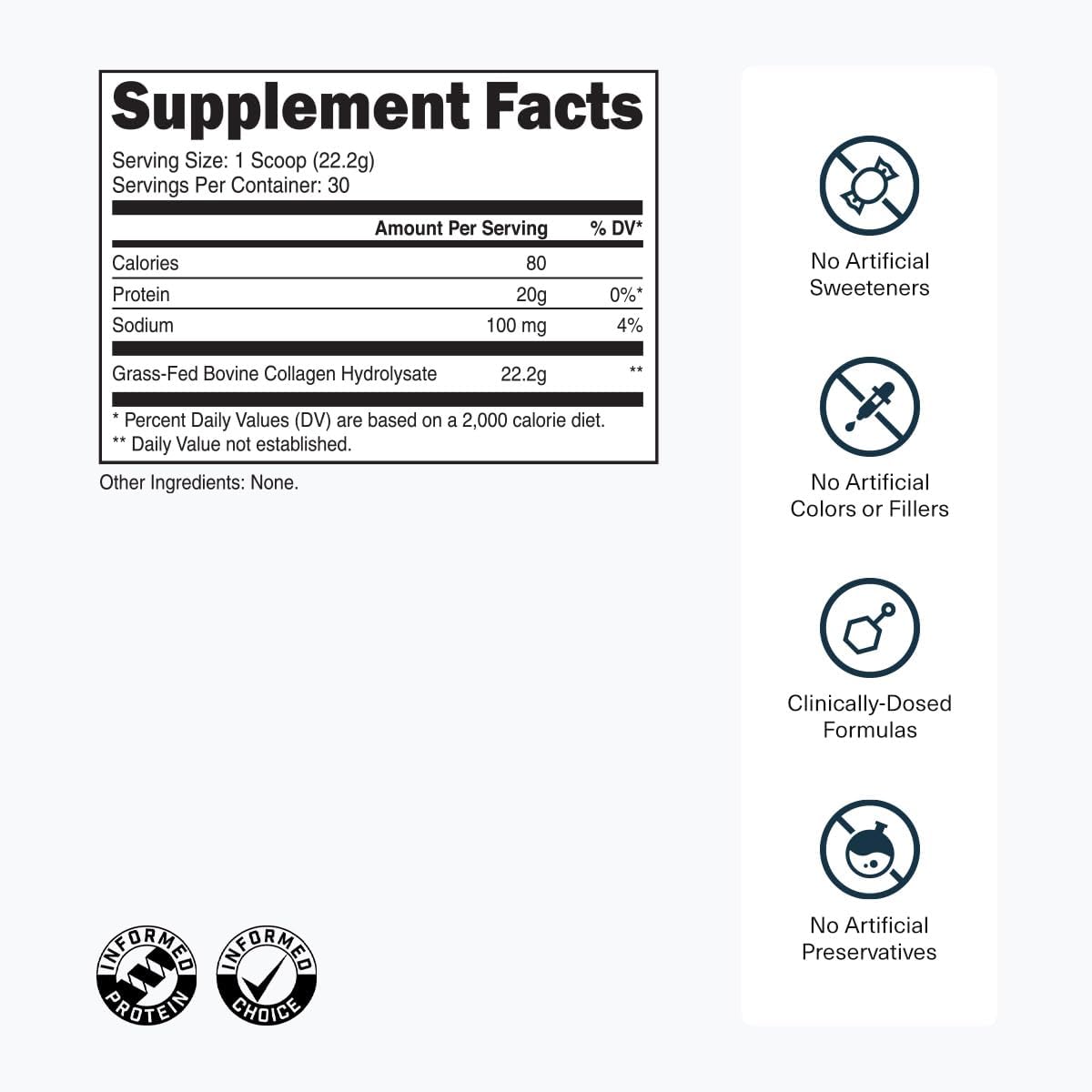 Grass-Fed Collagen Peptides Powder - Unflavored Collagen Powder for Women & Men, 22G Grassfed Bovine Hydrolyzed Collagen Peptides per Serving for Skin