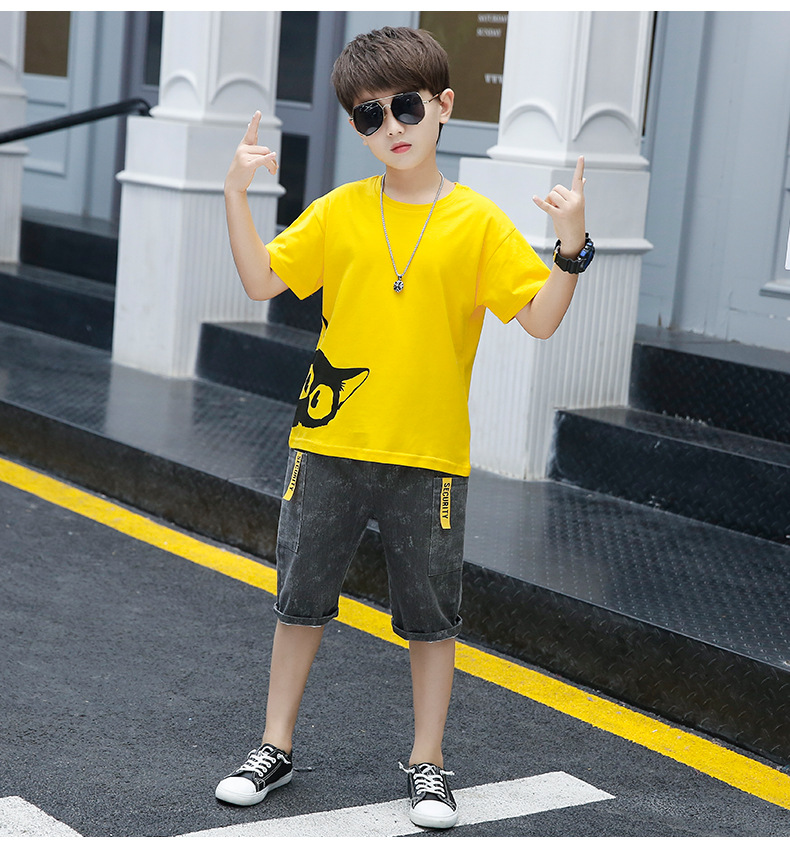 Big Boy Short Sleeve T Shirt+short Pant 2pc Sport Sets Summer Children's Clothing Kids New Summer Boys Clothes Suits 4-14 Ages