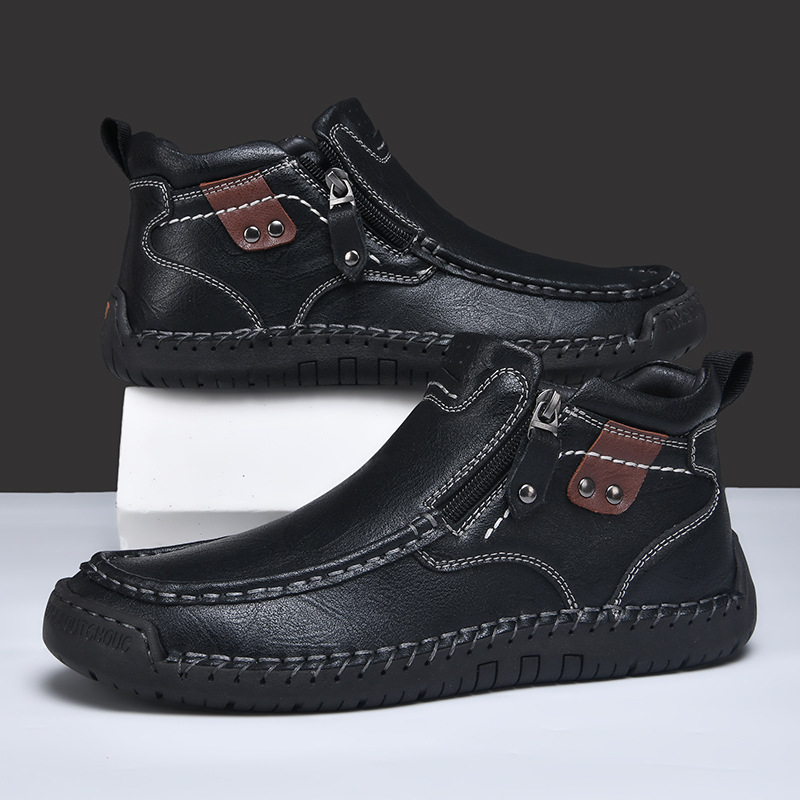 Men Fashion Casual Boots Leather Men's Breathable Running Shoes Lightweight Walking Ankle Boots New Athletic Outdoor Shoe