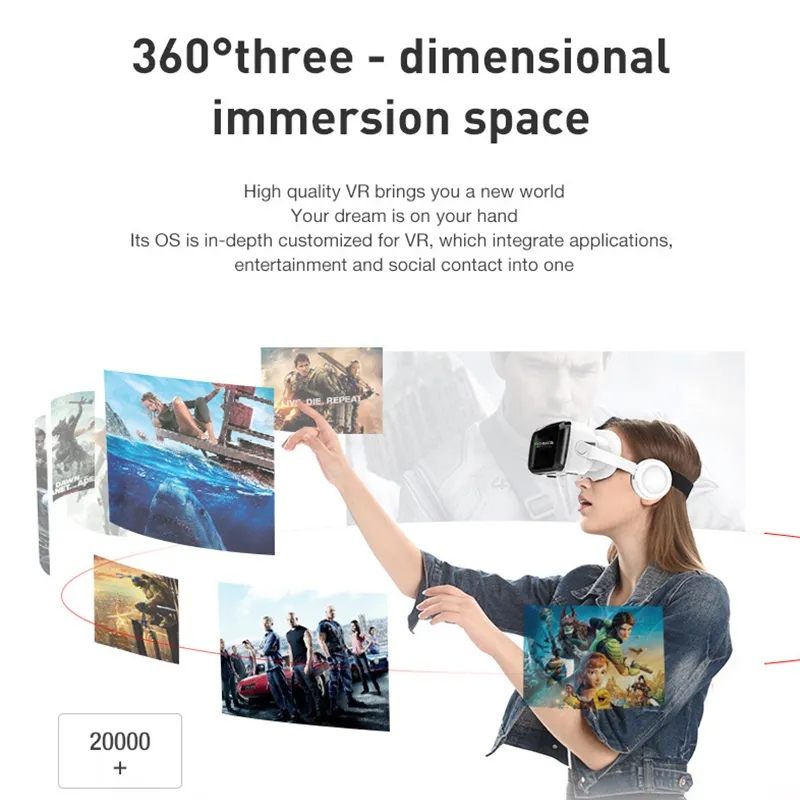 Vr glasses with bluetooth headset 3d virtual reality game helmet vr glasses wireless support for mobile phones under 7 inches