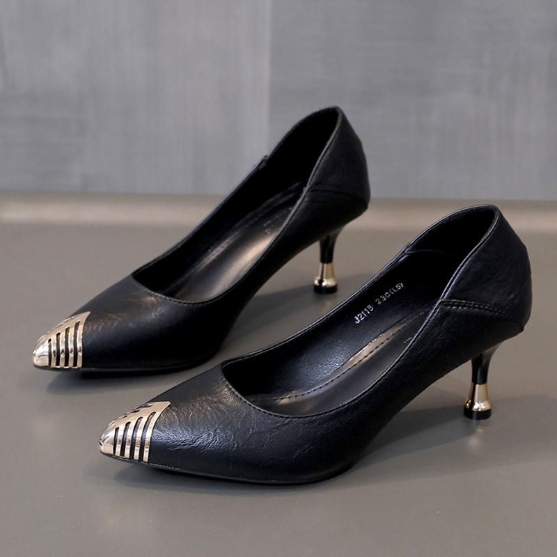 Pointed Toe Soft Leather Shallow Mouth Stilettos High Heels For Women Spring Autumn All-match Black Ladies Office Dress Shoes