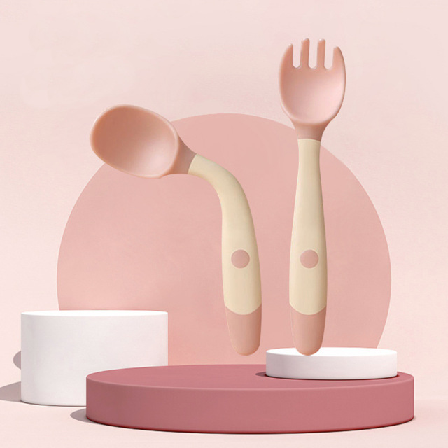 Silicone Spoon For Baby Utensils Set Auxiliary Food Toddler Learn To Eat Training Bendable Soft Fork Infant Tableware &