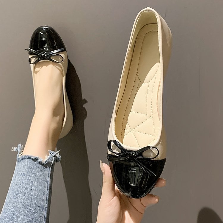 Round headed flat bottomed fashion casual plus size women's shallow mouth casual bow tie women's single shoes