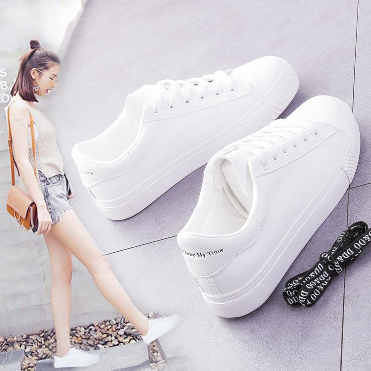 Little white shoes, women's leather flat running shoes, sports shoes, breathable women's board shoes
