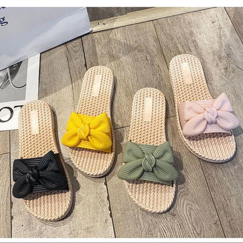 Women's Summer Fashion Bowknot Slippers Korean Style Non-Slip Casual Sandals for Outdoor Wear