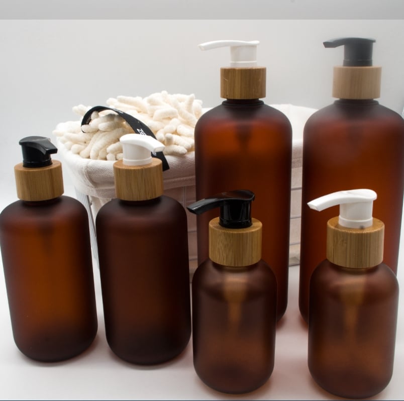 In stock 300ml new wood grain press pump shower gel shampoo bottle frosted press hand soap empty bottle