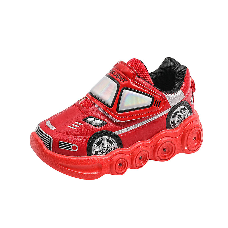 Autumn LED Light Shoes for Baby Boys Cartoon Car Children's Sports Shoes Wear Resistant Anti Slip Fashion Girls Sneakers