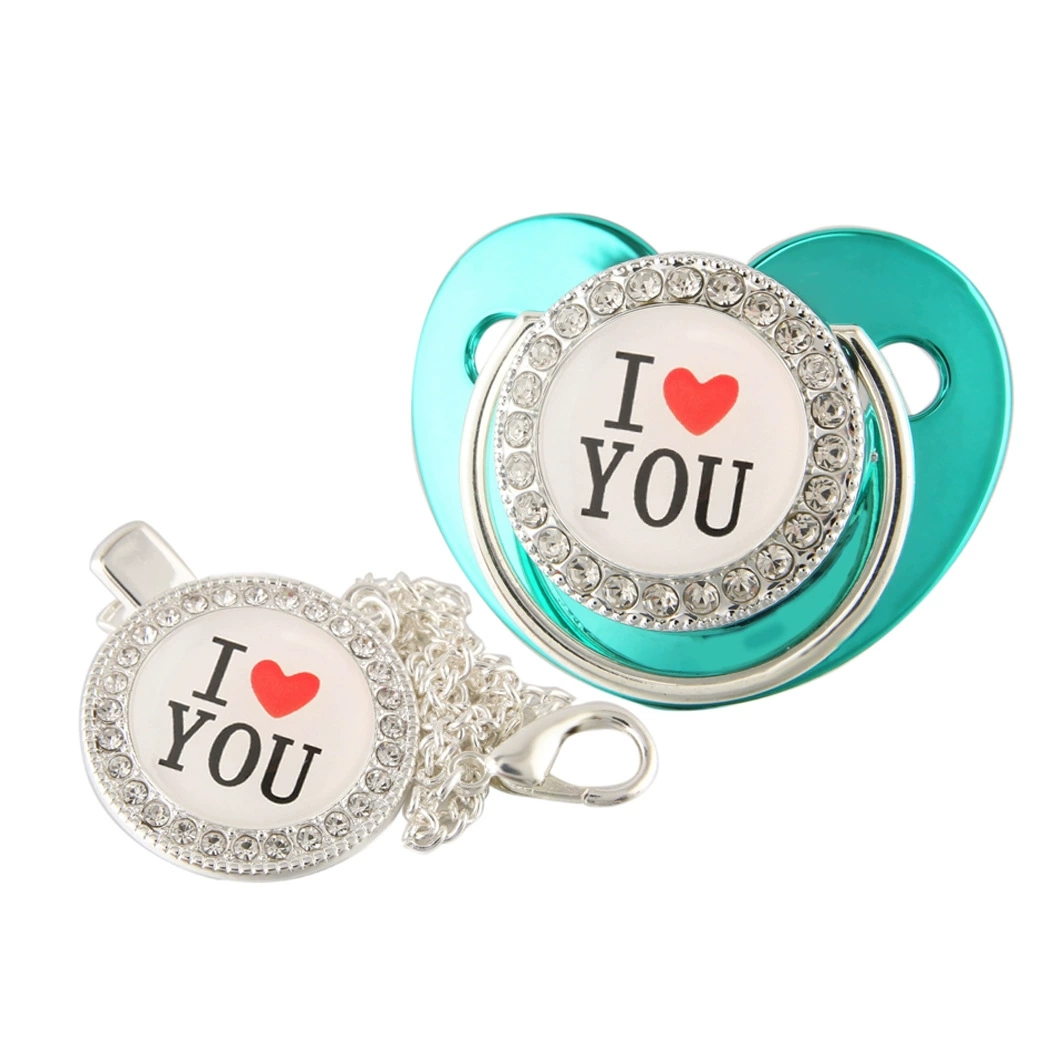 Newborn Pacifier Baby Shower Gift Bling Baby Dummy Silicone BPA Free Infant Nipple New Born Pacifiers For Babies I Love Mum Dad