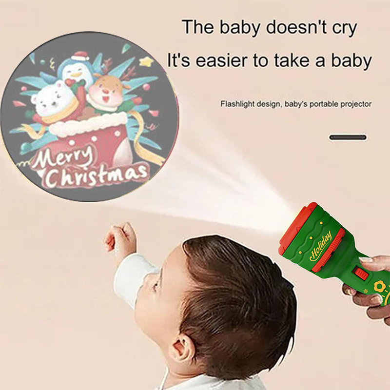 Christmas Gifts Projection Flashlight Portable Cute Cartoon Pattern Glowing Toys Early Educational for Children Xmas Decorations