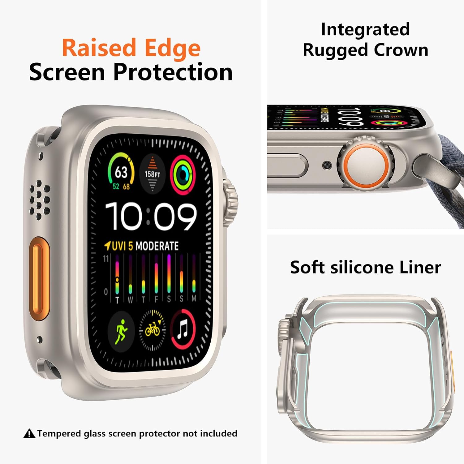 amBand 3 in 1 Metal Case Compatible with Apple Watch Series 9/8/7 45mm, W1 Rugged Bumper Protector [Turning into Ultra 3/2/1 Upgrade] with Watch Crown