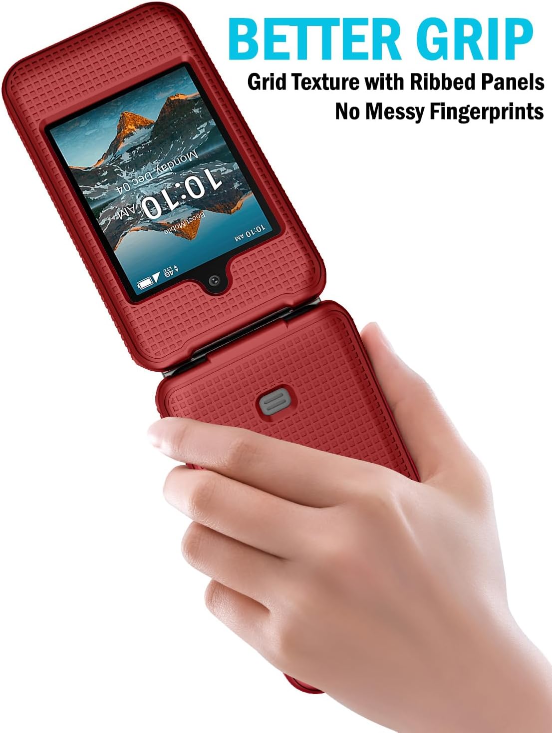 Nakedcellphone Case for Consumer Cellular Iris Easy Flip Phone/Boost Mobile Summit Flip 4G, Slim Hard Shell Protector Cover [Anti-Fingerprint, Grid Te
