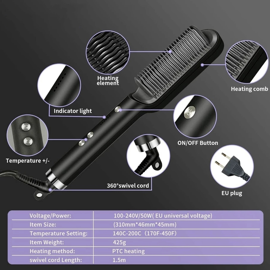 2 In 1 Electric Splint Hair Straightener Hot Comb Brush Hair Styling Straight Curling Dual-Use Bangs Curling Rod