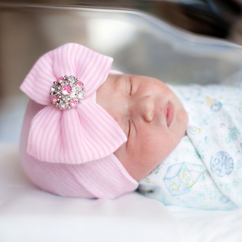 baby girl big bow, shiny diamond, pink knitted hat, newborn baby pullover hat