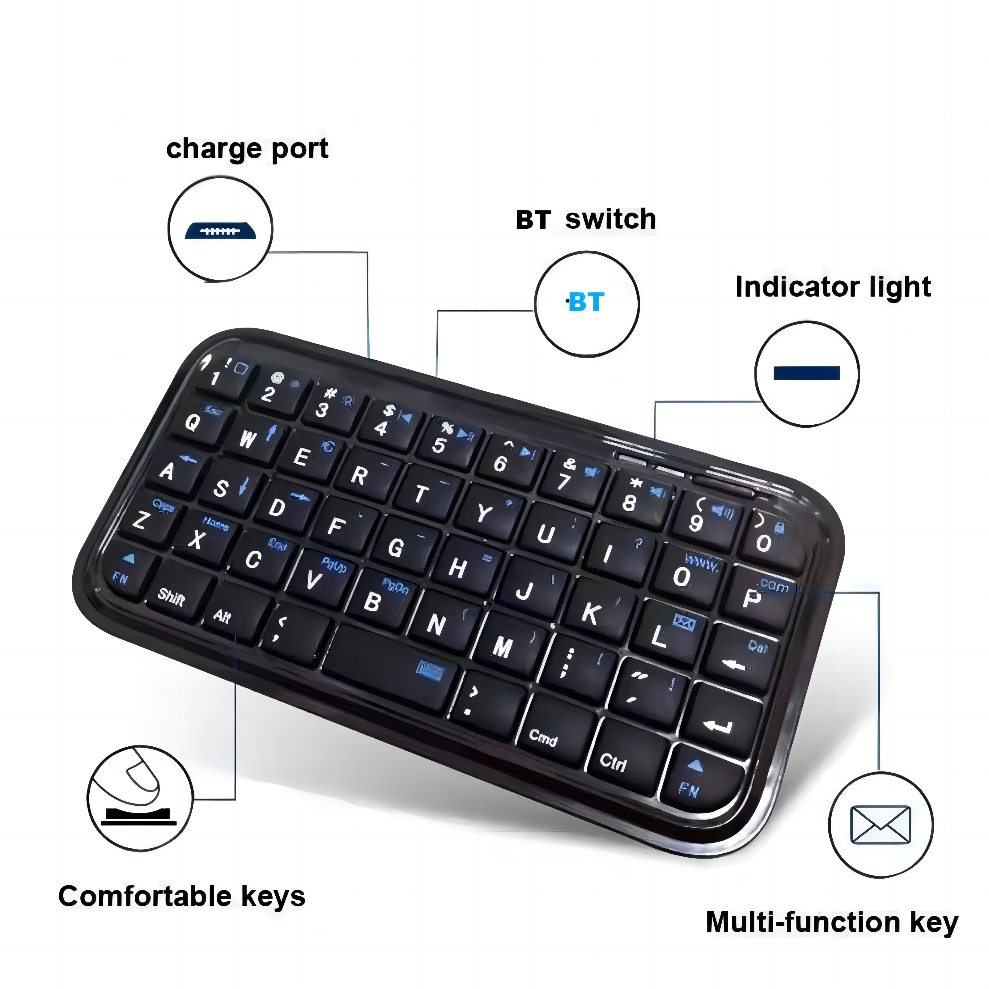 Bluetooth 3.0 Keyboard Rechargeable Mini Slim Travel Size Wireless Keypad Small Portable 49 Keys Keyboard for Tablets Smartphone