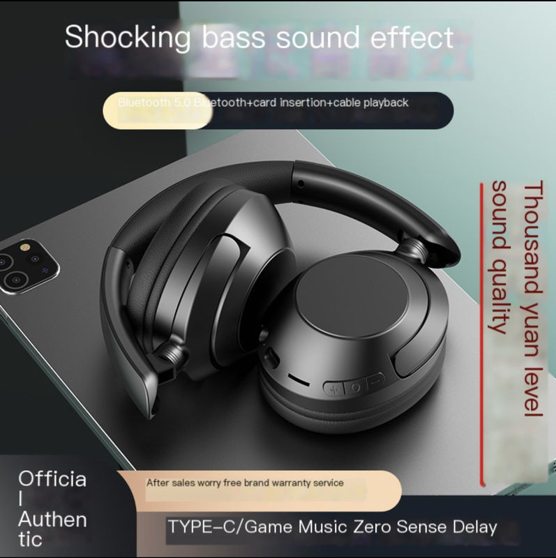 Bass Music 15 Hours Play True Wireless Headphones Fold Bluetooth Headset BT5.3 Big Earmuffs Earphone with Mic Full Pack Helmet