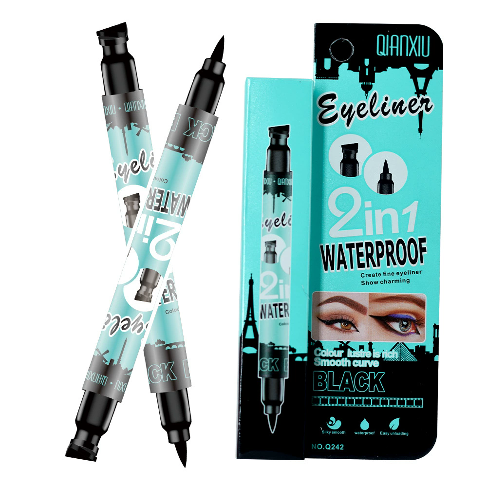 1PCS Thick black double head seal eyeliner two in one waterproof eyeliner