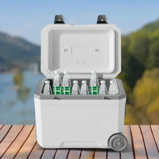 1pc 11.89 Gallon Outdoor Cart with Wheels Insulated Box, Camping Fresh Food Storage Box Car Mount and Boat Mount Large Capacity Food Refrigerator