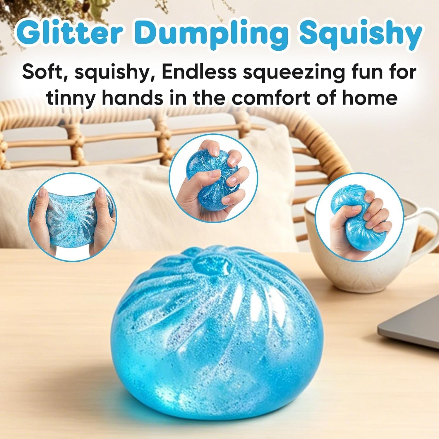 4PCS Glitter Dumpling Squishies, Sensory Stress Relief Toy for Adults, 2026 New Squeezes Dough Ball, Cute Dumplings Fidget Decompression Gift, Desk Co