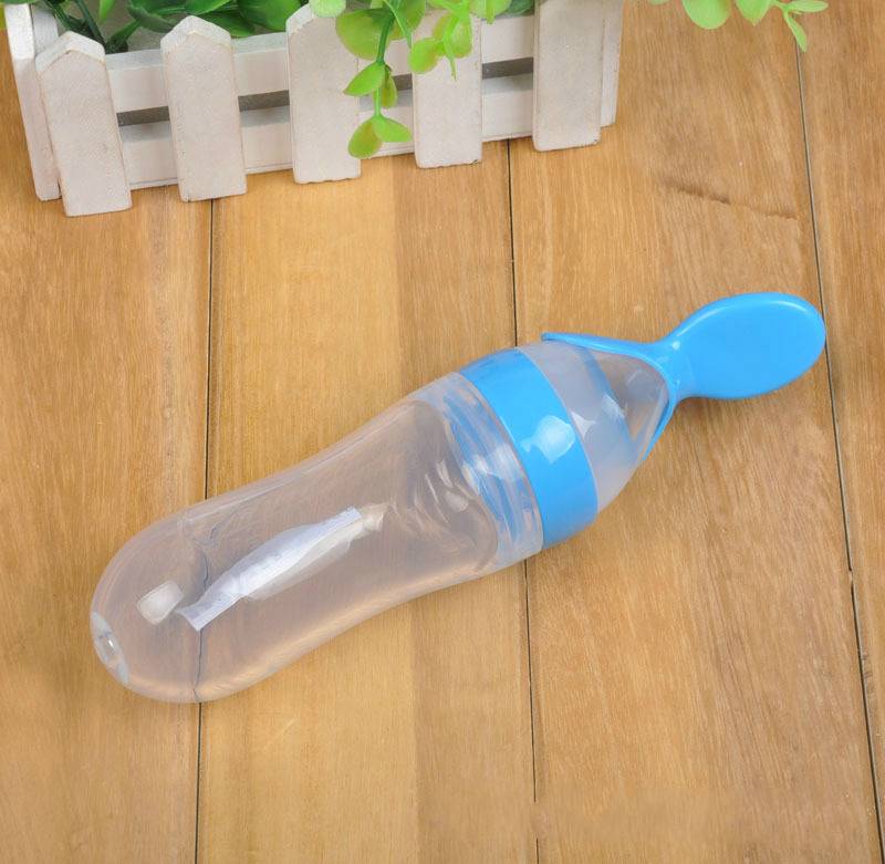 90ml Silicone Baby Feeding Bottle With Spoon Food Supplement Rice Cereal Bottle Baby Squeeze Spoon Silica Gel Spoon