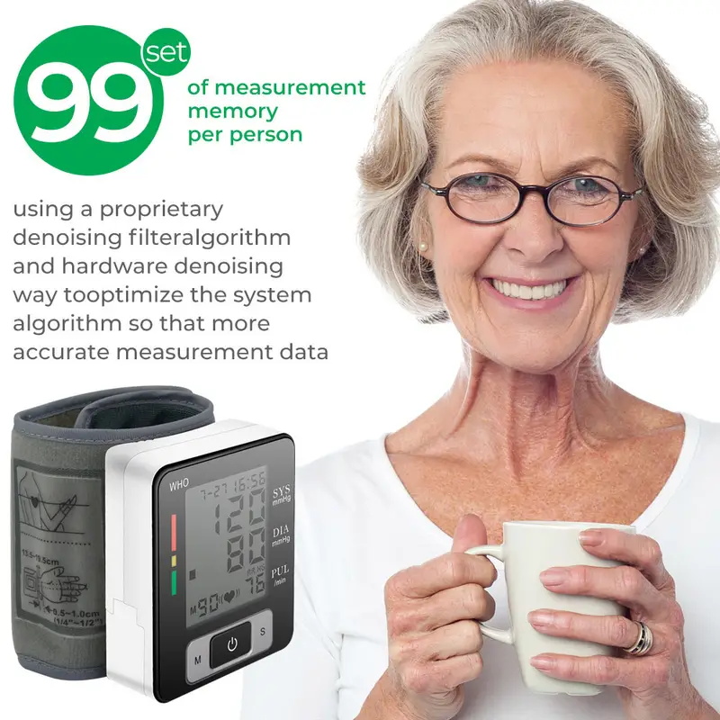 Blood Pressure Machine With Heartbeat Detection Adjustable Wrist Cuff LED Display 90 Reading Memory For Home Clinical Monitorin