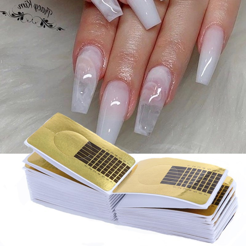 Girls Women 100pcs Nail Forms Gel Extension Sticker French Acrylic Curve False Nails Art DIY Guide Form Manicure Art Tools