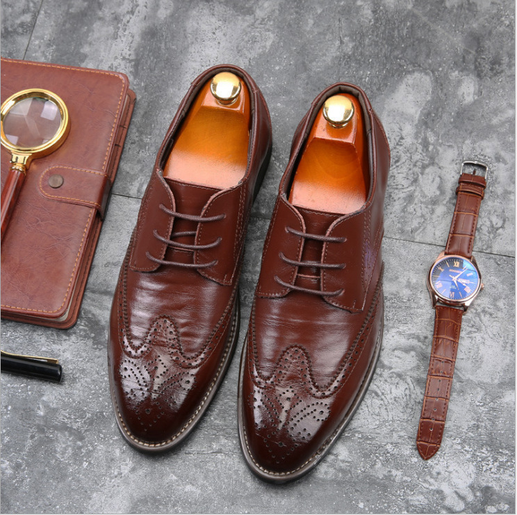Fashion Tassel PU Leather Shoes Men's Dress Shoes Pointed Slip-on Business Shoes Formal Office Brogue Shoes Oxford