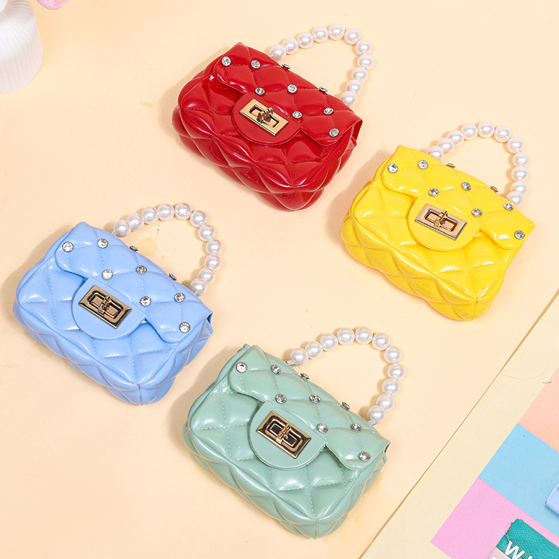 Fashion Kids PVC Handbag Girls Pearl Handbag Bill of Lading Children Mini Coin Purses Jelly Bag Kids Handbag