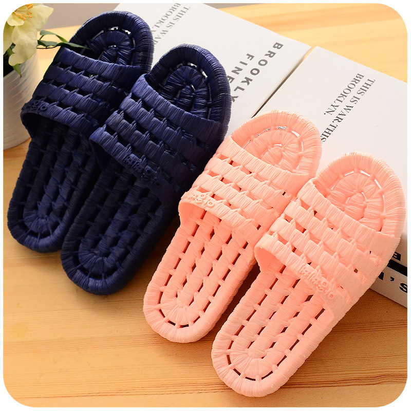 slippers four seasons bath leaky slippers men and women soft bottom hollow anti-skid couple bathroom sandals