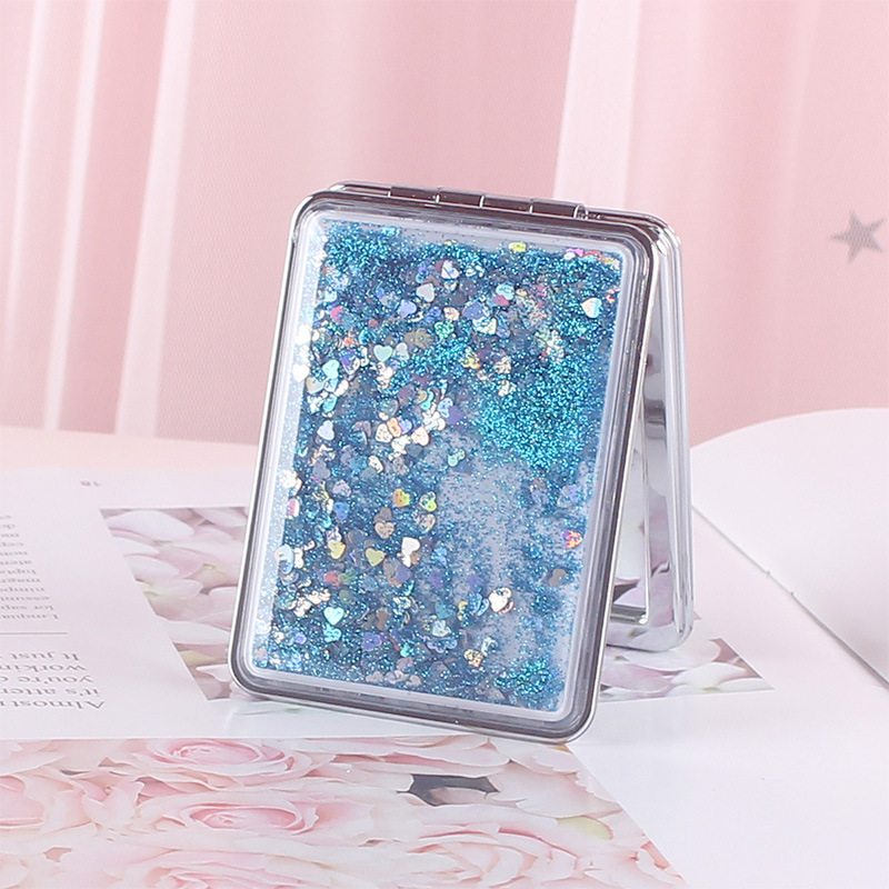 1Pc quicksand double-sided magnifying mirror cute handheld small portable foldable makeup mirror