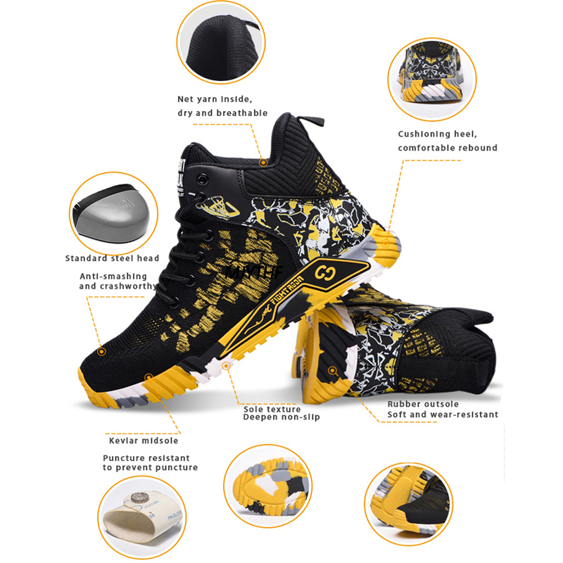 MJYTHF New Work Boots Safety Steel Toe Shoes Men Puncture-Proof Safety Shoes Men Boots Indestructible Shoes Male