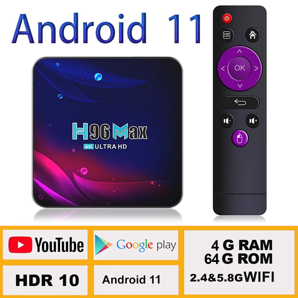 H96 Smart Tv Box Android 11 4G 32Gb 64Gb Wifi 2.4G&5.8G 4K Hd Youtube Usb 3.0 Google Play Bluetooth Receiver Media Player