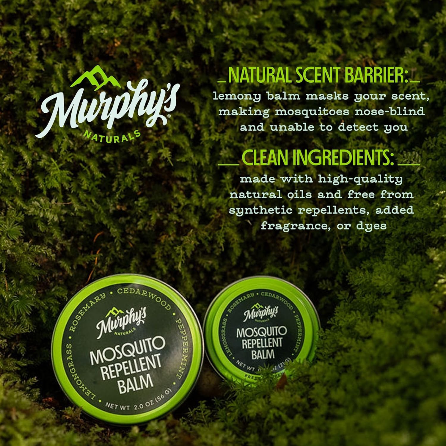 Murphy's Naturals Mosquito Repellent Balm for Outdoor Patio, Hiking, Camping, Plant-Based with Cedarwood, Lemongrass & Rosemary, 2 oz