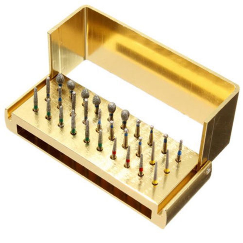 30pcs Dental Diamond Burs Drill Disinfection Bur Block High Speed Handpieces Set