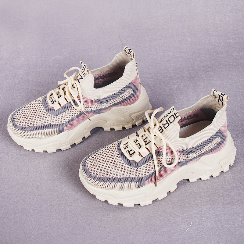 Women's Thick Sole Dad Shoes Spring and Autumn Sports Women's Shoes Fashion Breathable Flyknit Shoes Lightweight Running Fashion