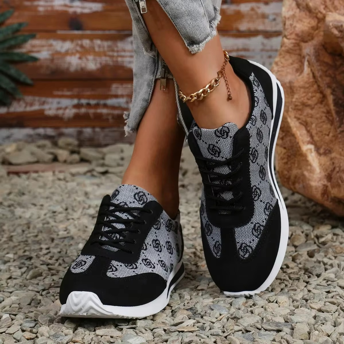 Women Thick Soled Cross Round Head Thin Fashion Shoes Women Comfortable Breathable Casual Wear-resistant Shoes Zapatos De Mujer