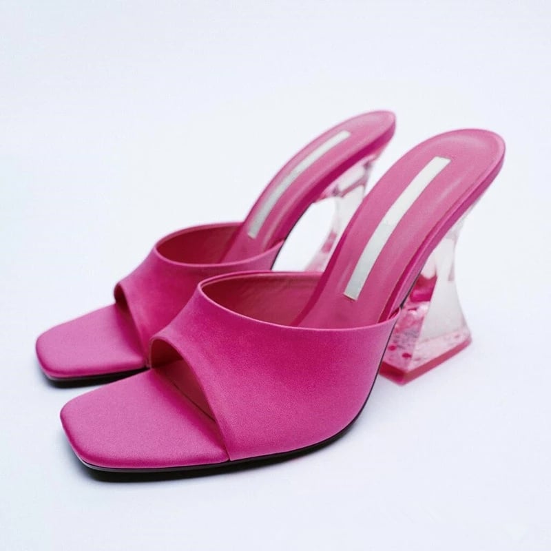 Latest Summer and Autumn Women's Green shoes Silky Wide Band Transparent High Heel Comfortable Green Sandals Heels