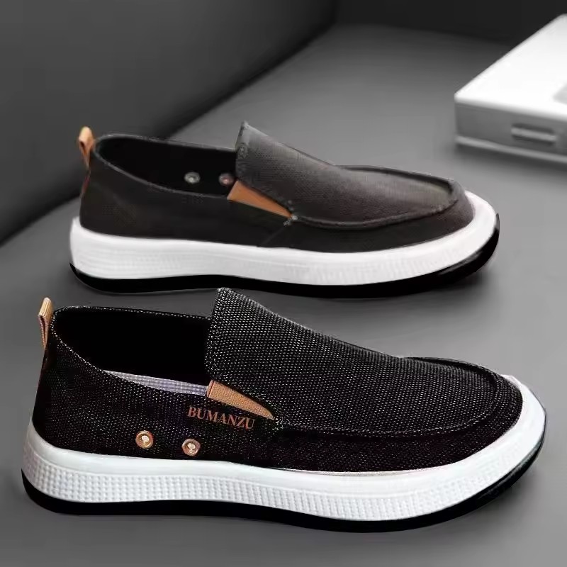 Men's Canvas Slip-On Casual Shoes Breathable Lazy Shoes Low-Top round Toe Flat Heel Comfortable Fabric Inner Lining Sporty