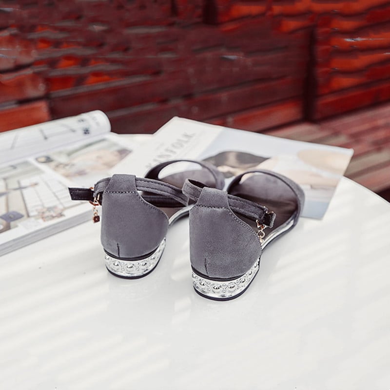 Suede Open Toe Sandals for Women 2023 Summer New Low Heel Korean Button Up Student Thick Heel Sandals for Women