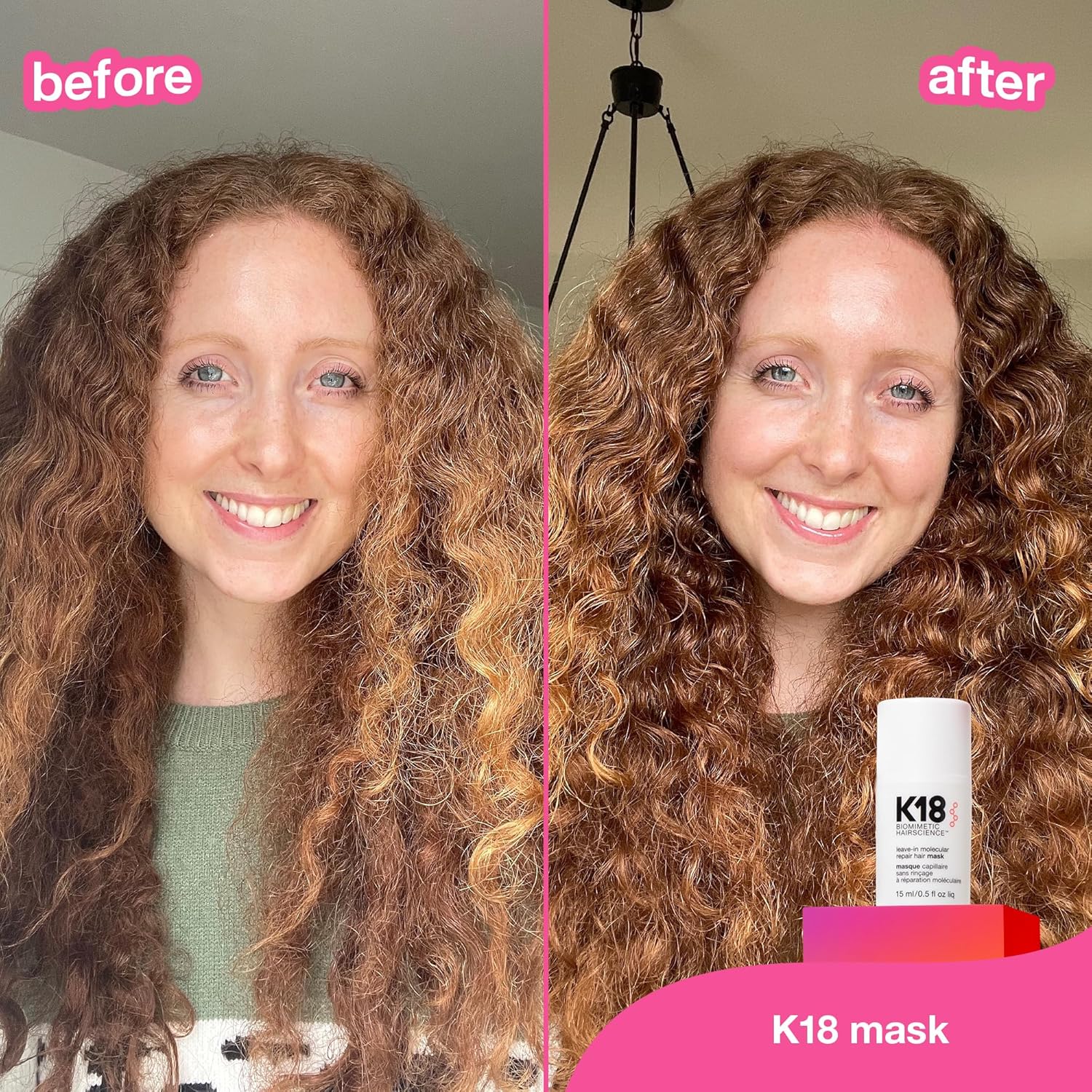 K18 Leave-In Molecular Repair Hair Mask, Patented, Lasting Repair For Dry, Frizzy, Damaged Hair, Reverse Damage In 4 Minutes From Bleach, Color, Chemi